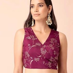 House of Indya Wine and gold foiled wrap crop top Size Medium